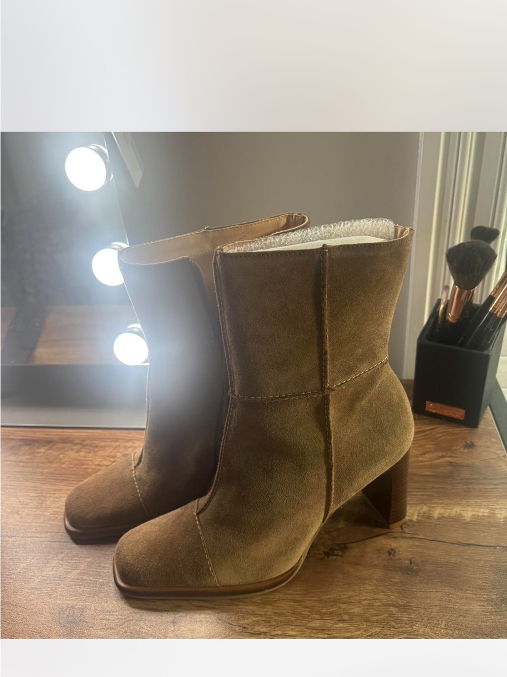 Women's Suede Mid-Calf Block Heel Boots - Brown
